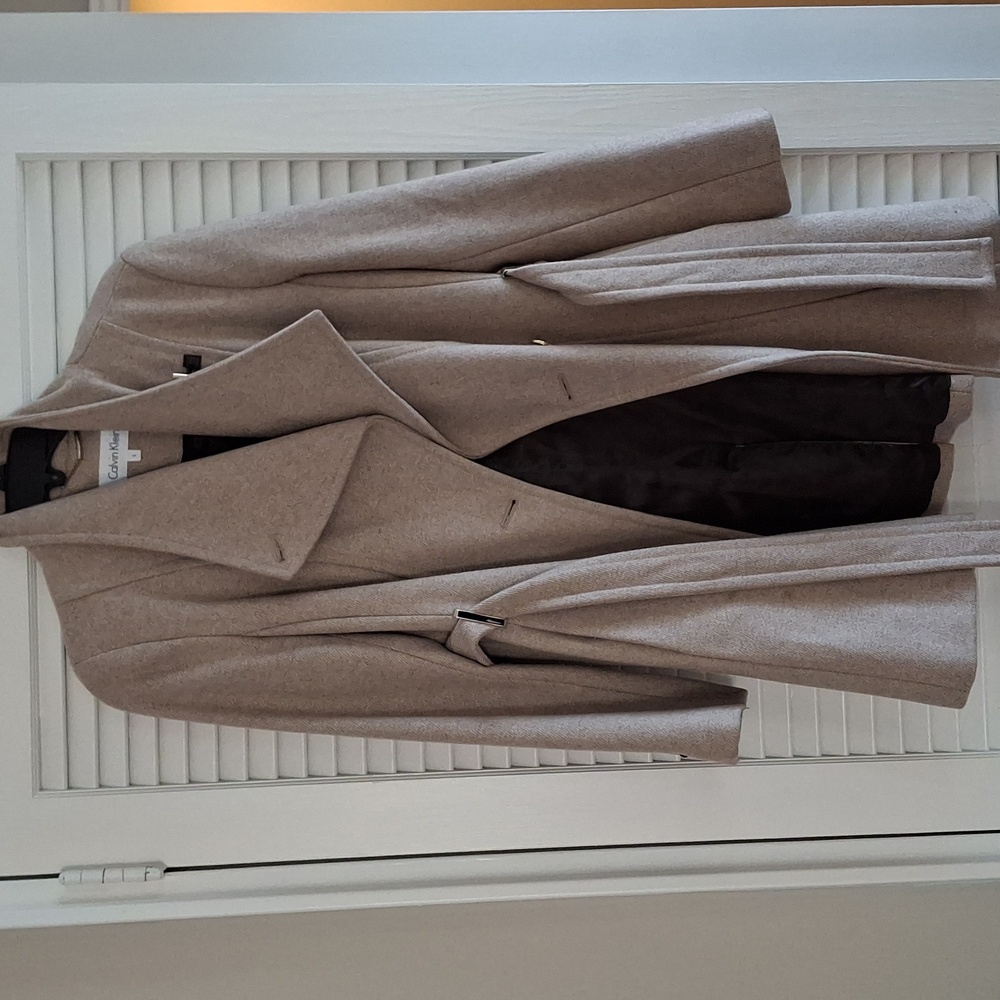 Calvin Klein Wool Wrap Coat in Oatmeal